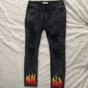 Black ripped jeans w/ flames 🔥